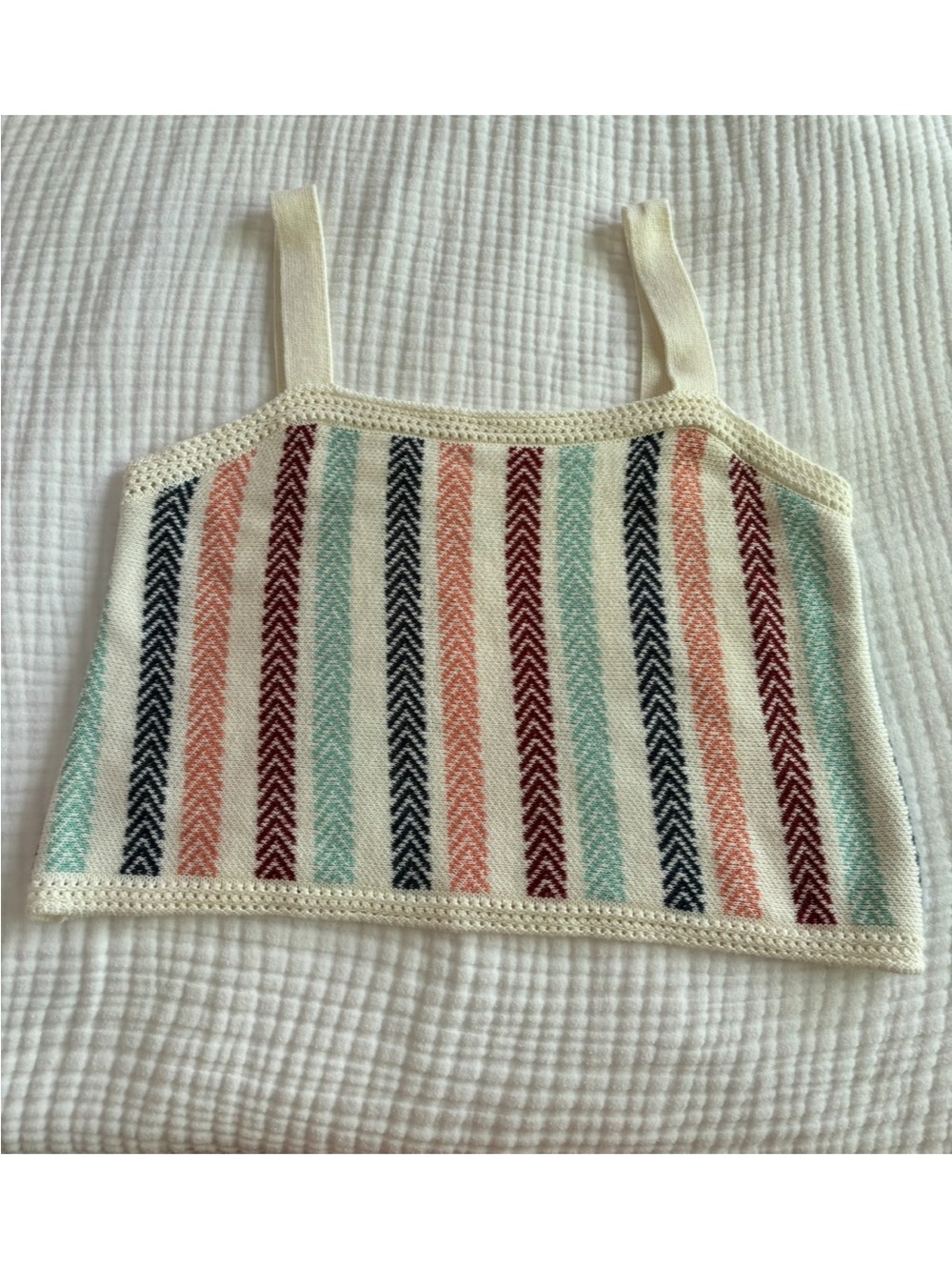 LOFT Cream Knit Tank with Multi-Color Stripes